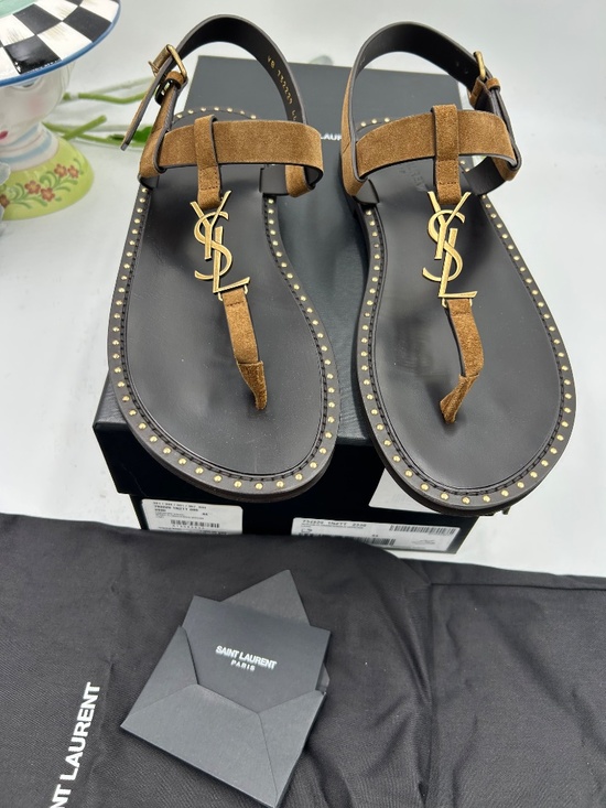 Men’s Saint Laurent Cassandra Studded Suede Thong Sandals Size 44/11 US main image 5